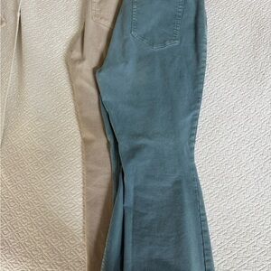 LOFT Flare Jeans in Blue and Tan